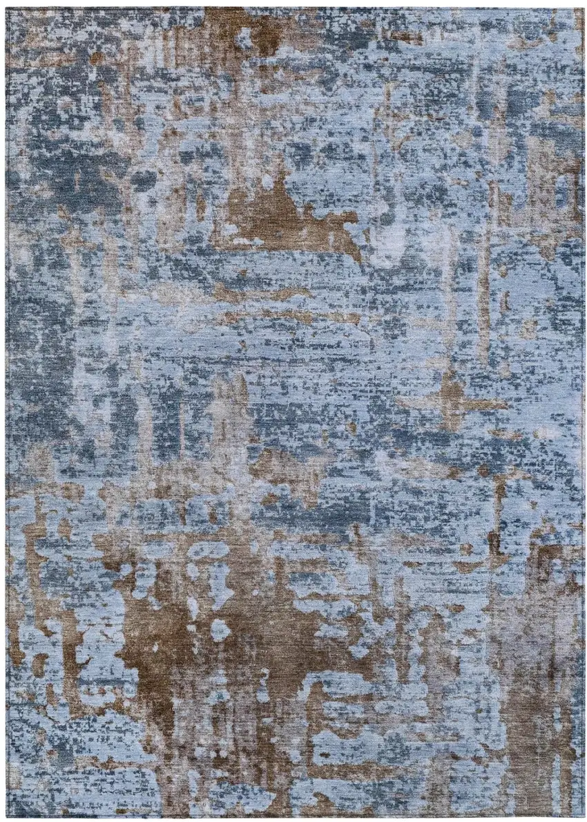 Blue And Gray Abstract Washable Indoor Outdoor Area Rug Photo 2