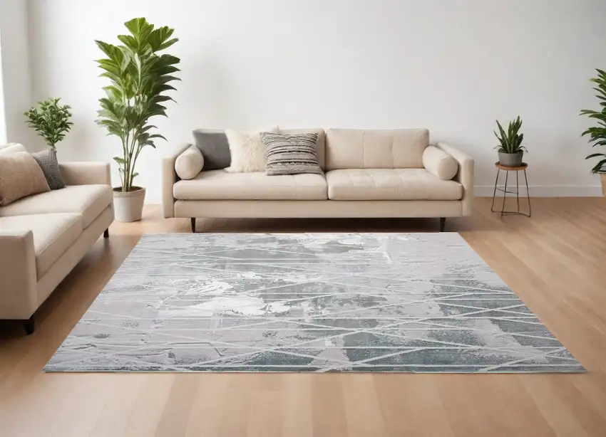 7' X 9' Blue And Gray Abstract Washable Non Skid Area Rug Photo 1