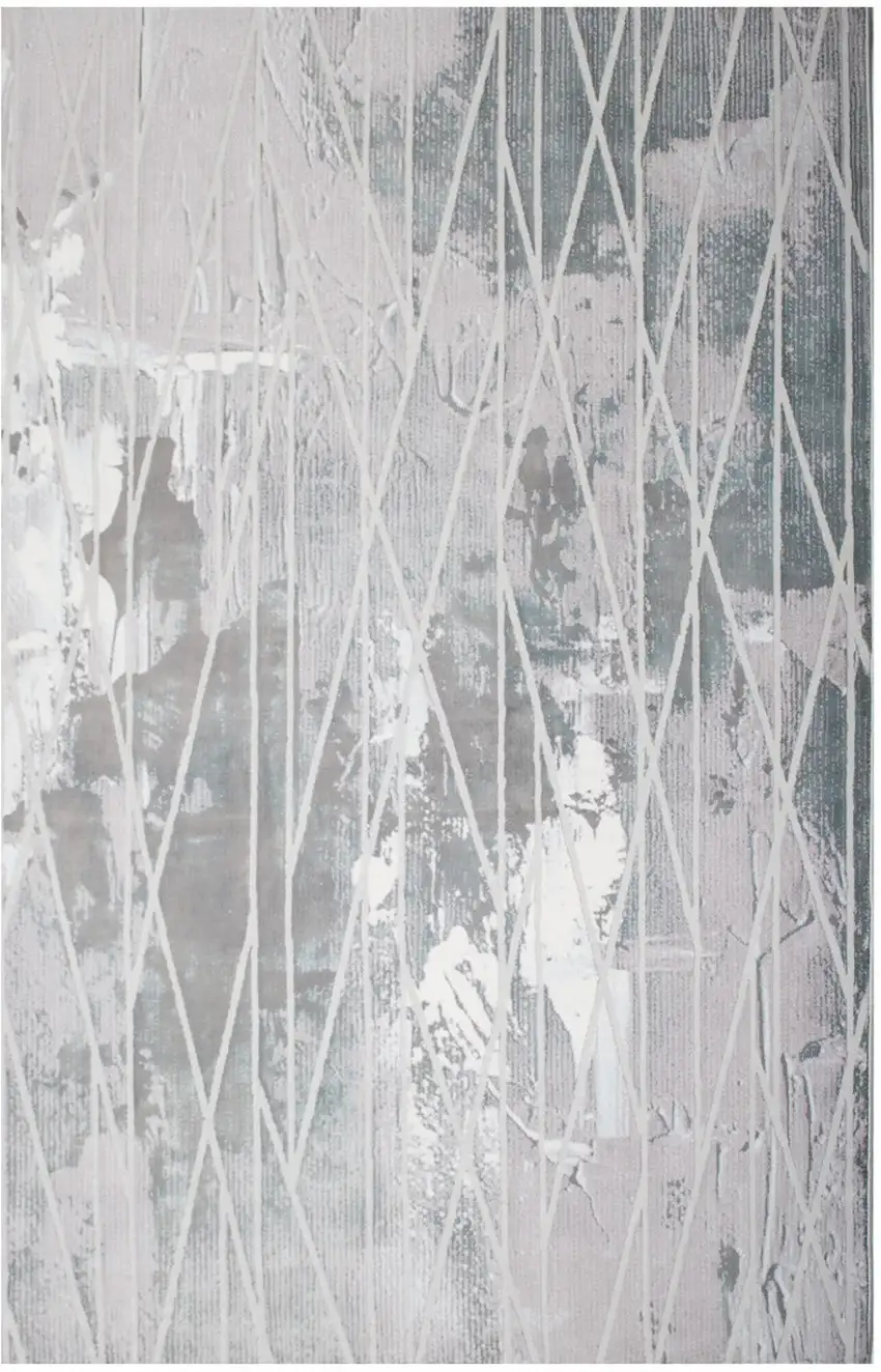 Blue And Gray Abstract Washable Non Skid Area Rug Photo 1