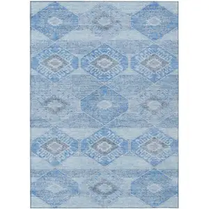 Photo of Blue And Gray Aztec Washable Indoor Outdoor Area Rug