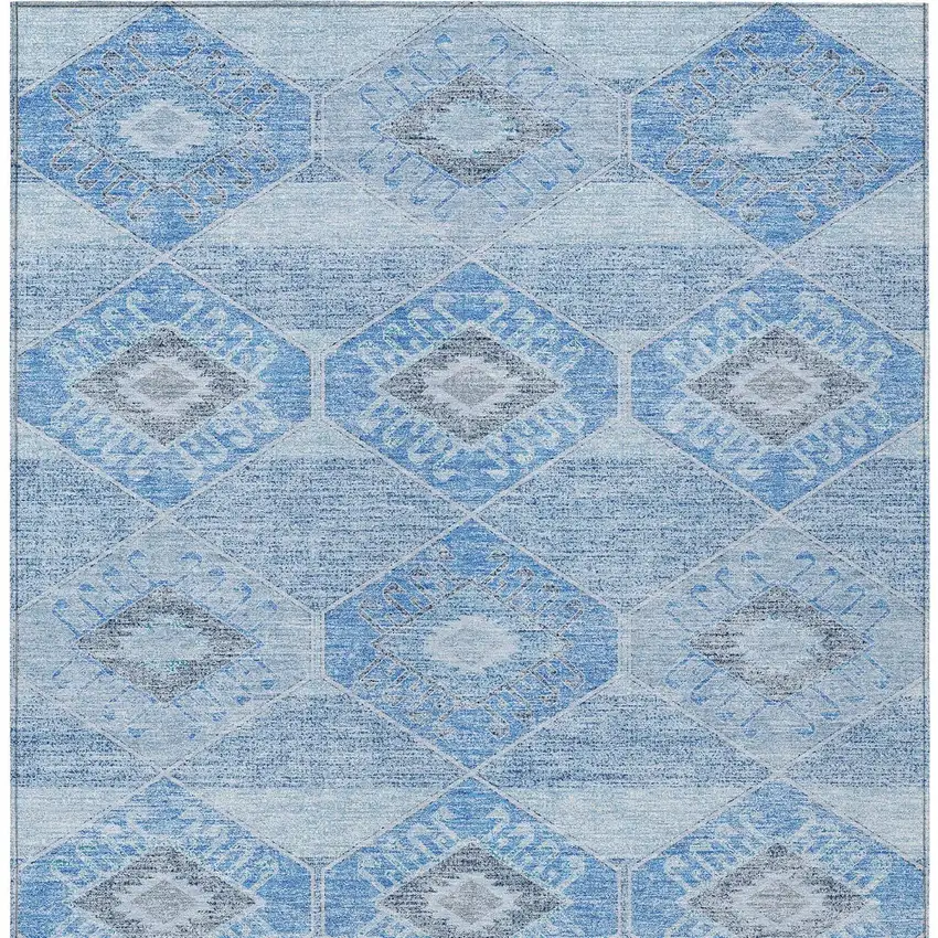 Blue And Gray Aztec Washable Indoor Outdoor Area Rug Photo 9