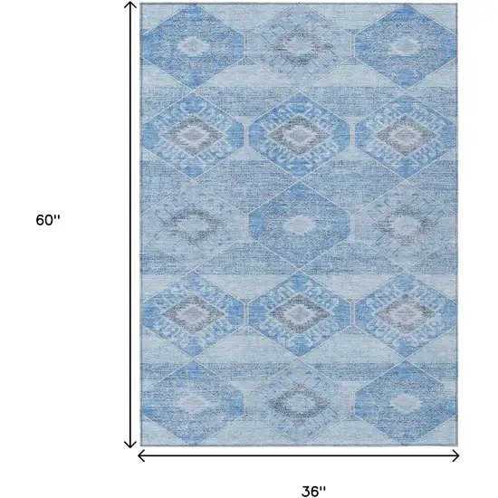 Blue And Gray Aztec Washable Indoor Outdoor Area Rug Photo 9