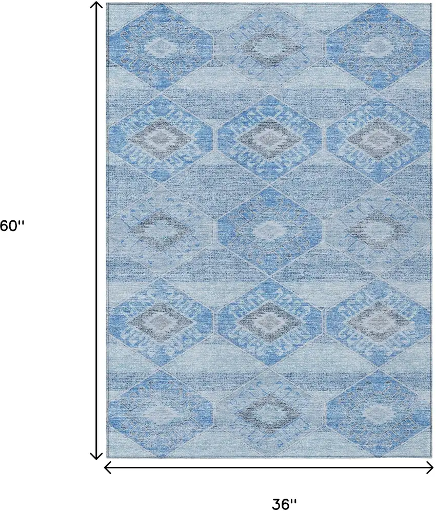 Blue And Gray Aztec Washable Indoor Outdoor Area Rug Photo 9