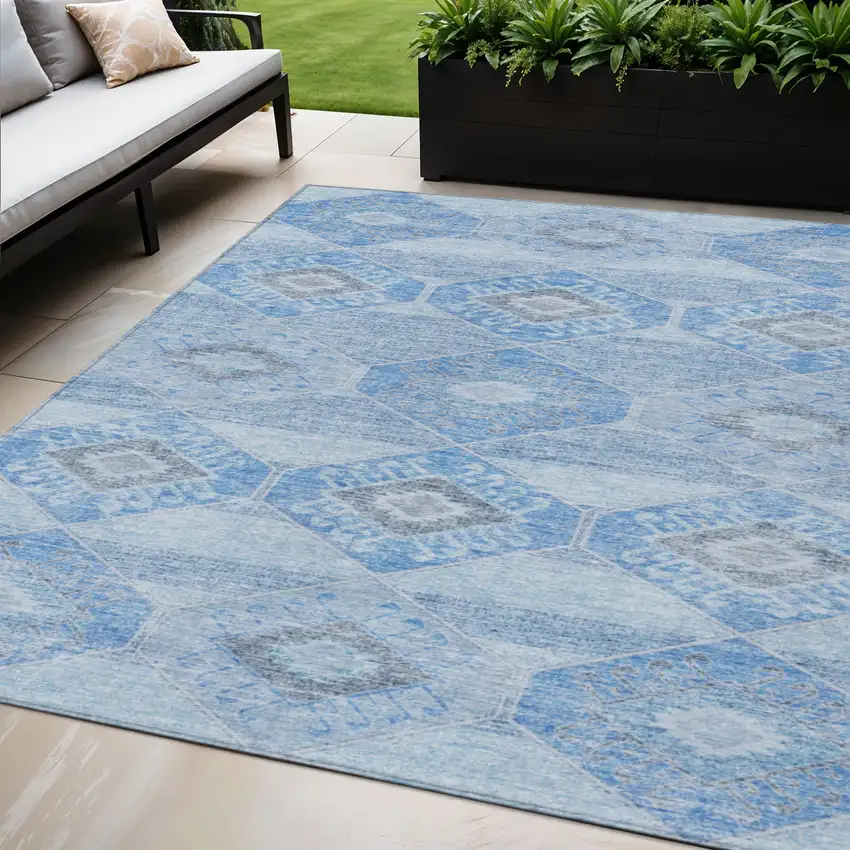 Blue And Gray Aztec Washable Indoor Outdoor Area Rug Photo 2