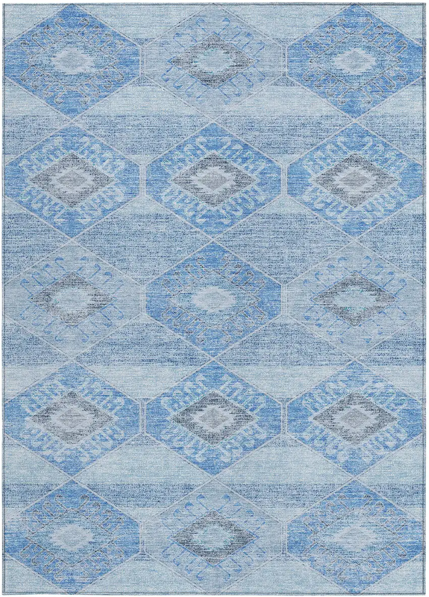 Blue And Gray Aztec Washable Indoor Outdoor Area Rug Photo 4