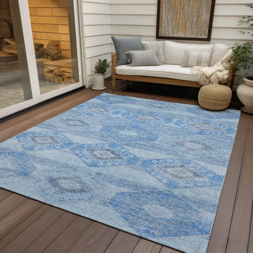 Blue And Gray Aztec Washable Indoor Outdoor Area Rug Photo 5