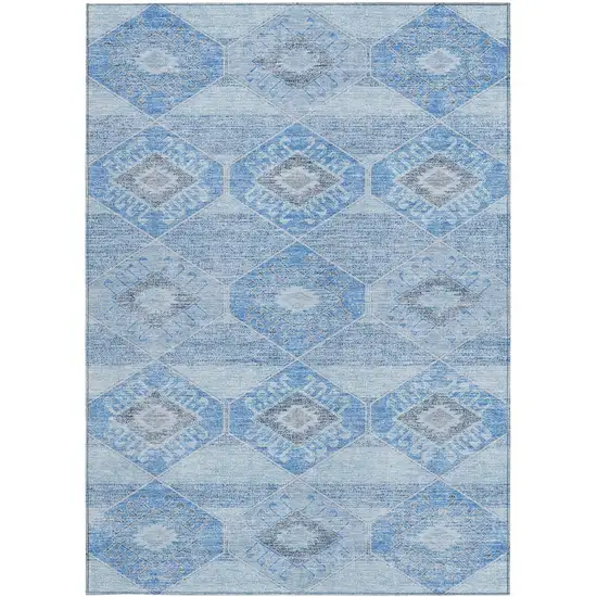 Blue And Gray Aztec Washable Indoor Outdoor Area Rug Photo 4
