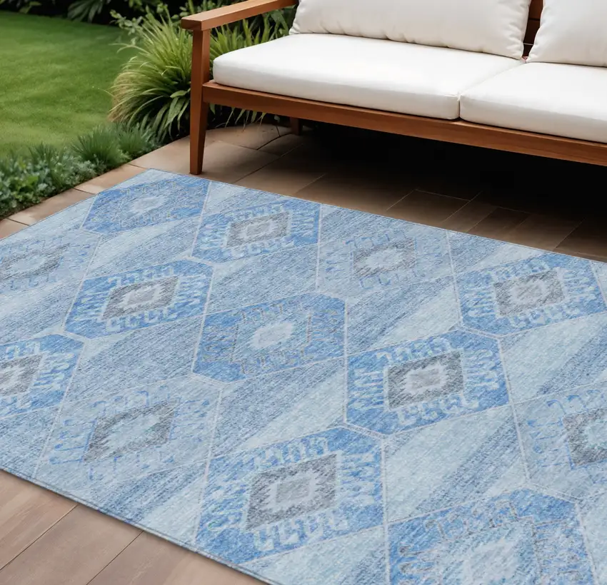 Blue And Gray Aztec Washable Indoor Outdoor Area Rug Photo 2