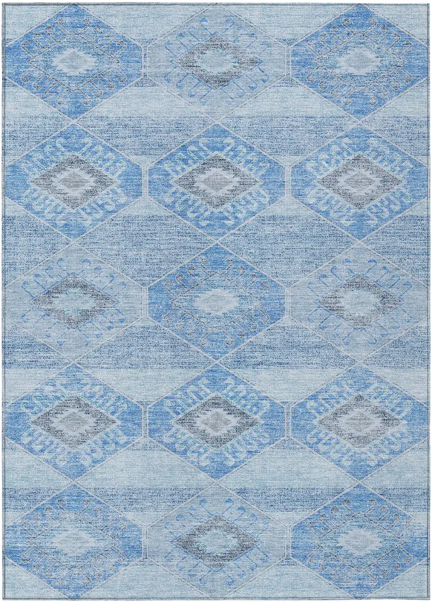 Blue And Gray Aztec Washable Indoor Outdoor Area Rug Photo 1