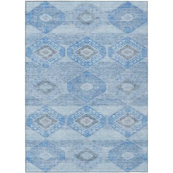 Blue And Gray Aztec Washable Indoor Outdoor Area Rug Photo 1