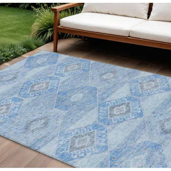 Blue And Gray Aztec Washable Indoor Outdoor Area Rug Photo 2