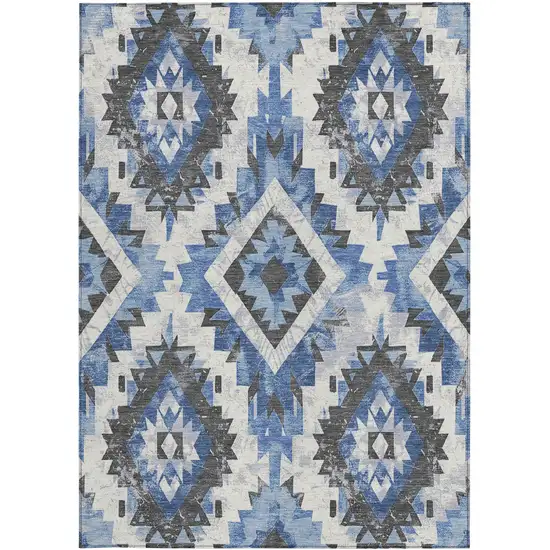Blue And Gray Aztec Washable Indoor Outdoor Area Rug Photo 3