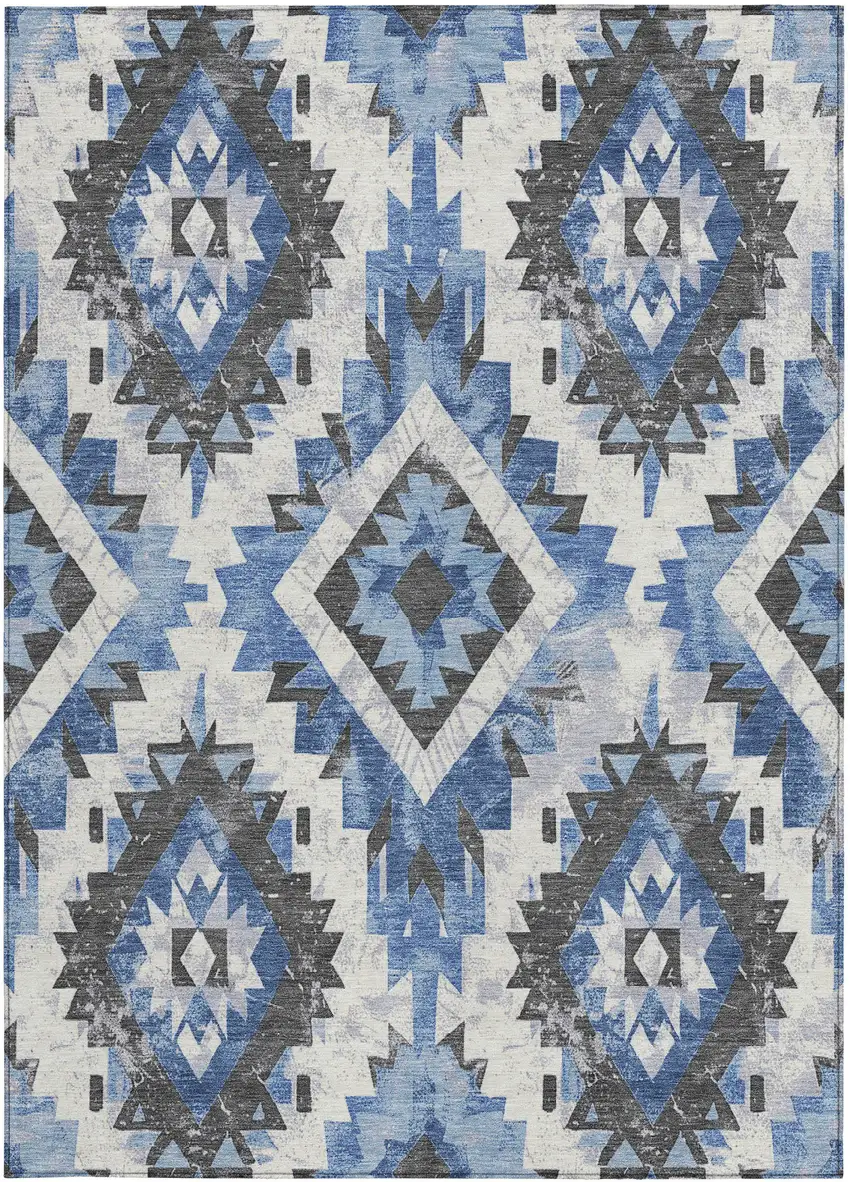 Blue And Gray Aztec Washable Indoor Outdoor Area Rug Photo 3