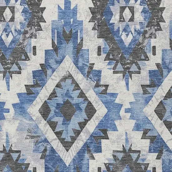 Blue And Gray Aztec Washable Indoor Outdoor Area Rug Photo 4