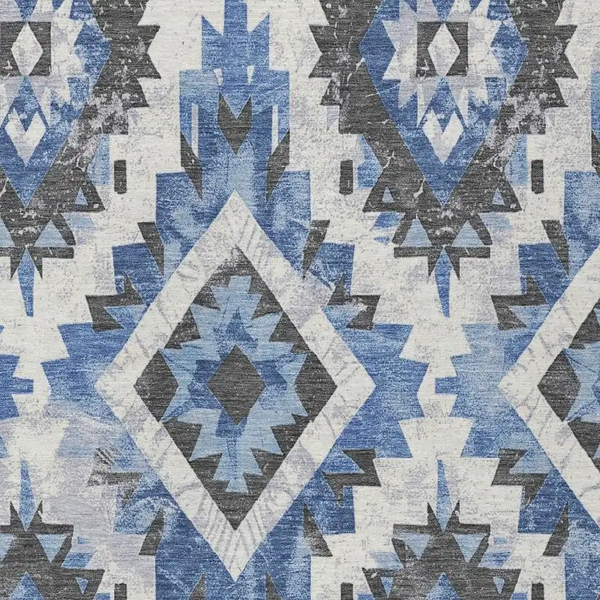 Blue And Gray Aztec Washable Indoor Outdoor Area Rug Photo 4