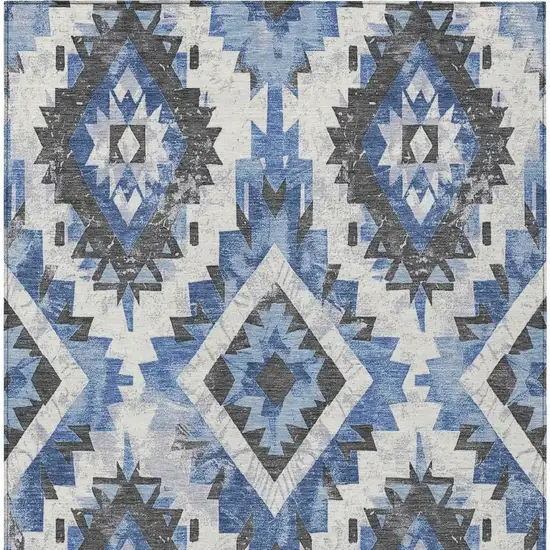 Blue And Gray Aztec Washable Indoor Outdoor Area Rug Photo 4