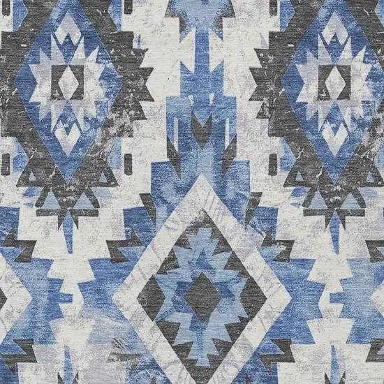 Blue And Gray Aztec Washable Indoor Outdoor Area Rug Photo 3