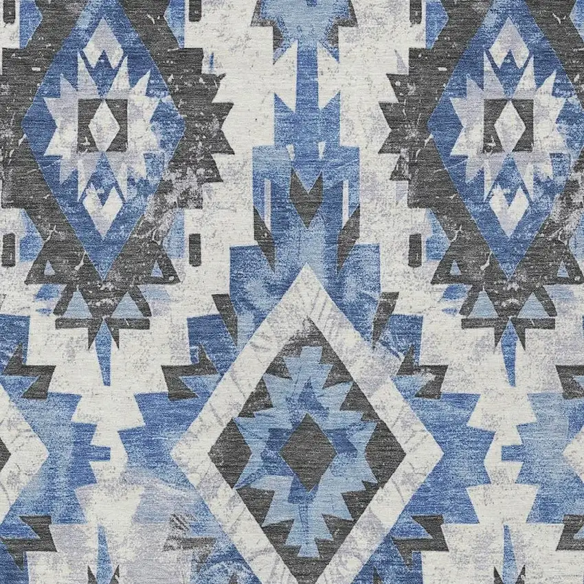 Blue And Gray Aztec Washable Indoor Outdoor Area Rug Photo 3