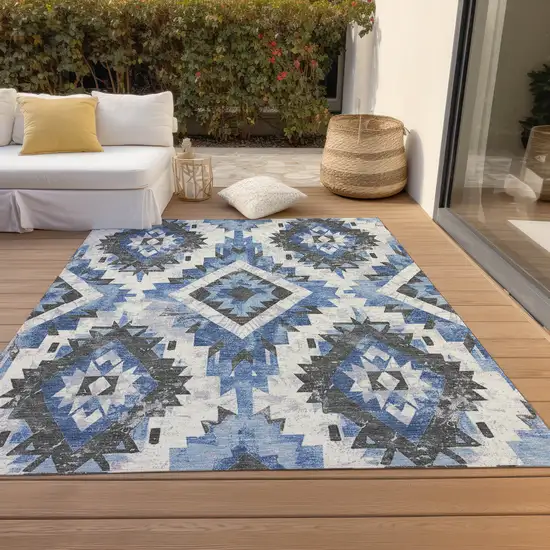 Blue And Gray Aztec Washable Indoor Outdoor Area Rug Photo 8