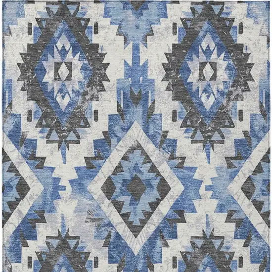 Blue And Gray Aztec Washable Indoor Outdoor Area Rug Photo 9