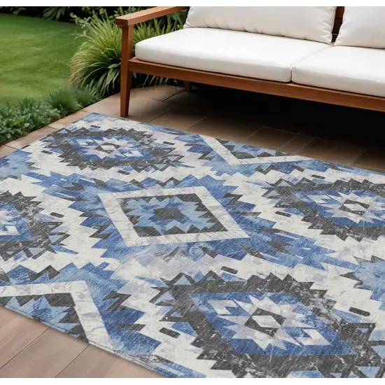 Blue And Gray Aztec Washable Indoor Outdoor Area Rug Photo 2