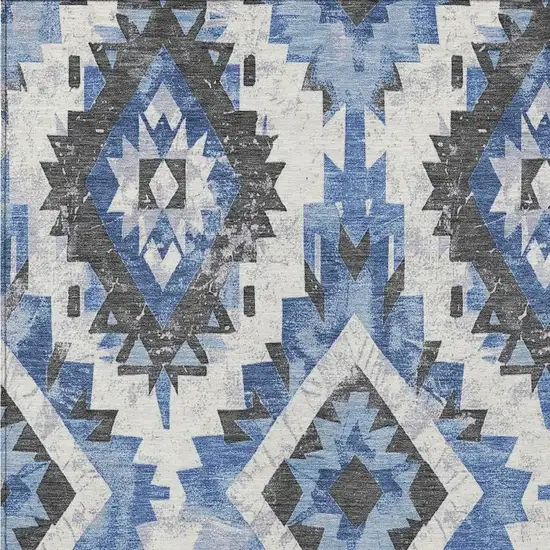 Blue And Gray Aztec Washable Indoor Outdoor Area Rug Photo 3