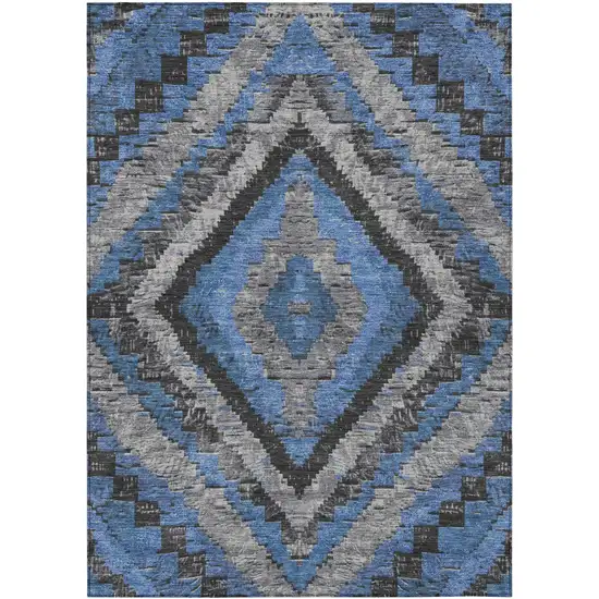 Blue And Gray Aztec Washable Indoor Outdoor Area Rug Photo 1