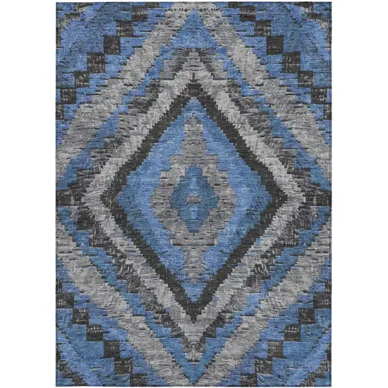 Blue And Gray Aztec Washable Indoor Outdoor Area Rug Photo 3