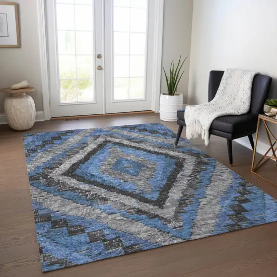 Blue And Gray Aztec Washable Indoor Outdoor Area Rug Photo 6