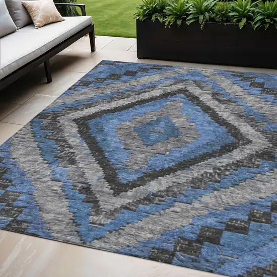 Blue And Gray Aztec Washable Indoor Outdoor Area Rug Photo 2