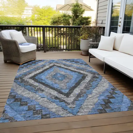 Blue And Gray Aztec Washable Indoor Outdoor Area Rug Photo 8