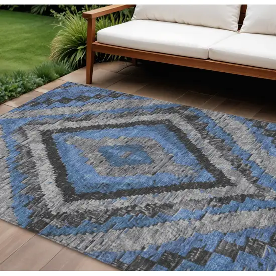 Blue And Gray Aztec Washable Indoor Outdoor Area Rug Photo 2