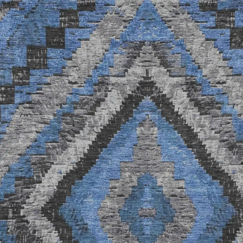 Blue And Gray Aztec Washable Indoor Outdoor Area Rug Photo 4