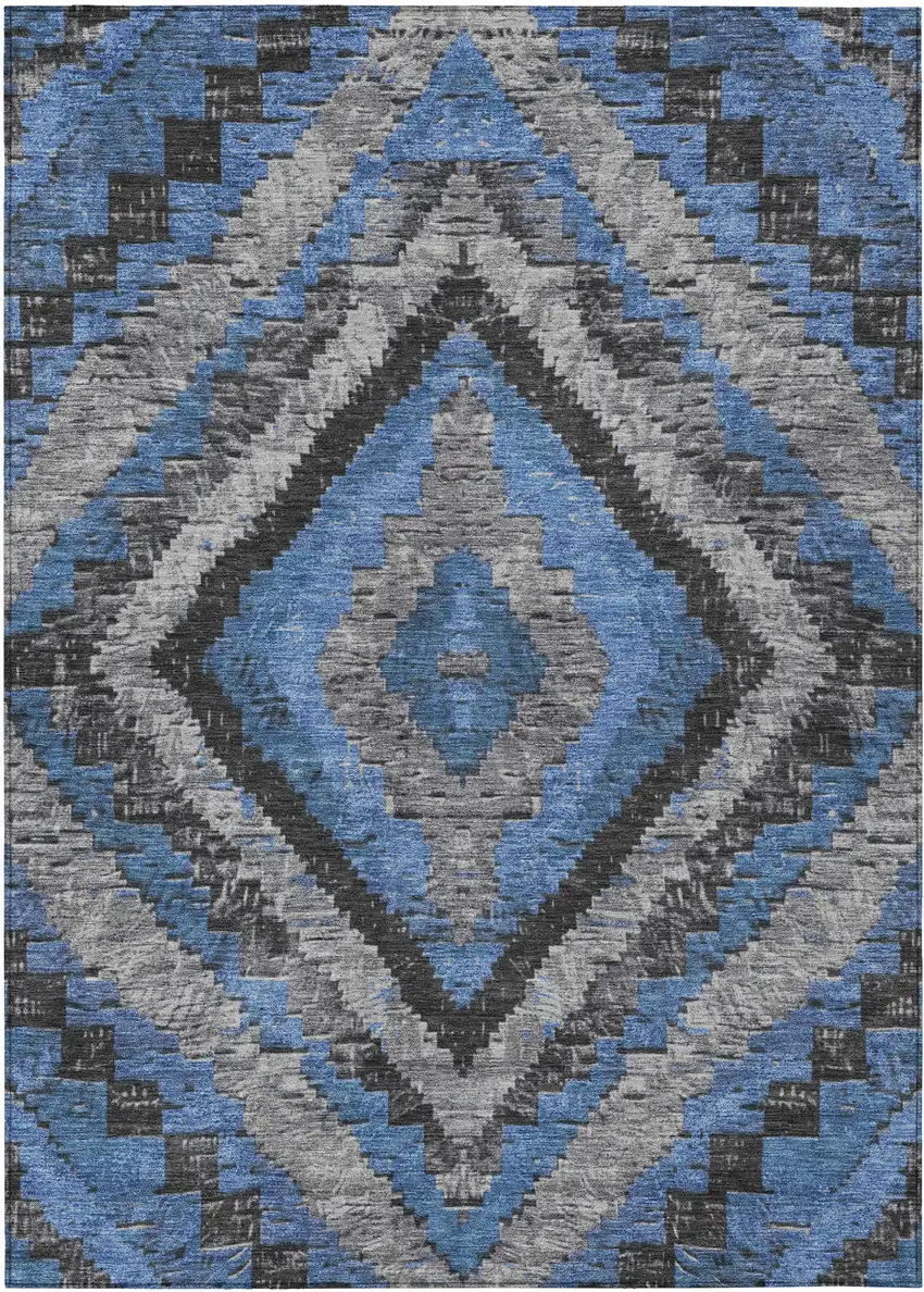 Blue And Gray Aztec Washable Indoor Outdoor Area Rug Photo 1