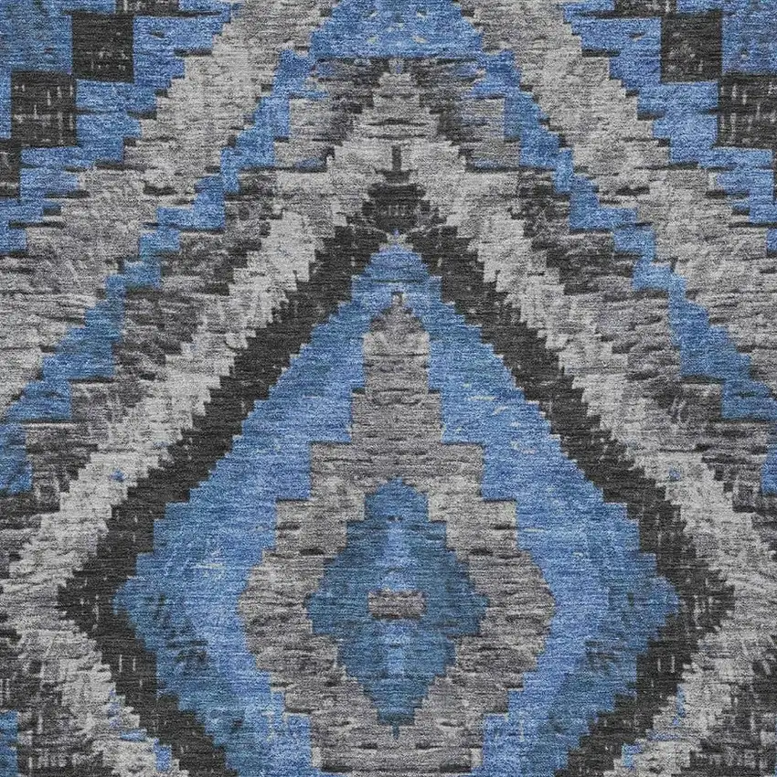 Blue And Gray Aztec Washable Indoor Outdoor Area Rug Photo 3