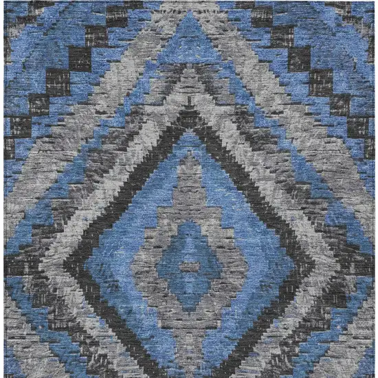 Blue And Gray Aztec Washable Indoor Outdoor Area Rug Photo 9