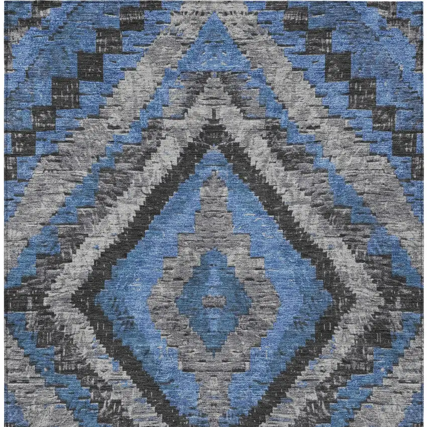 Blue And Gray Aztec Washable Indoor Outdoor Area Rug Photo 9