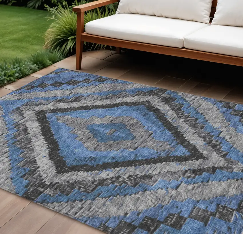 Blue And Gray Aztec Washable Indoor Outdoor Area Rug Photo 2