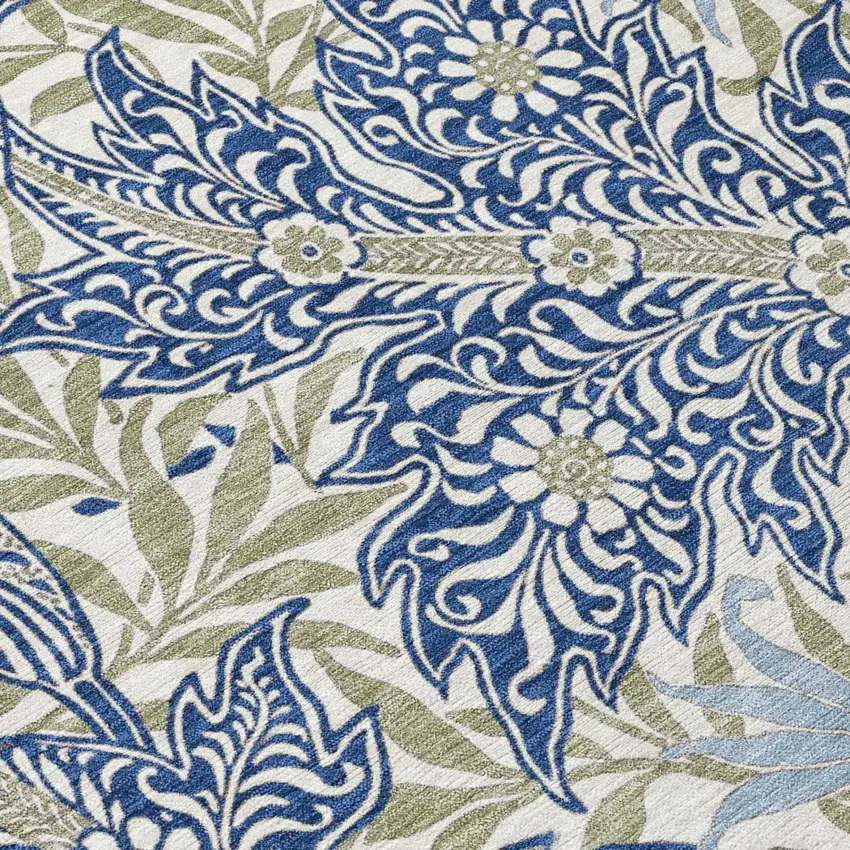 Blue And Gray Botanical Leaves Washable Indoor Outdoor Area Rug Photo 4
