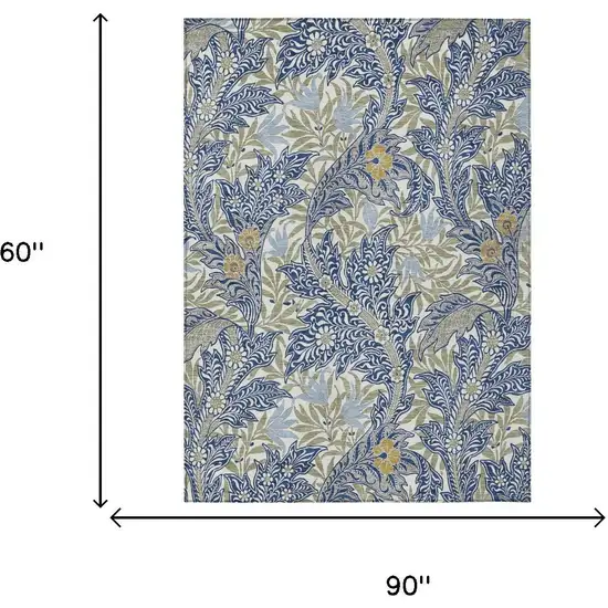 Blue And Gray Botanical Leaves Washable Indoor Outdoor Area Rug Photo 5