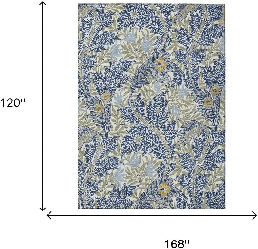 Blue And Gray Botanical Leaves Washable Indoor Outdoor Area Rug Photo 5