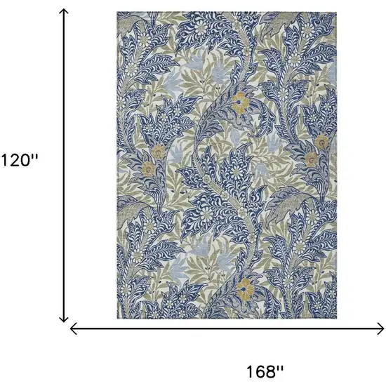 Blue And Gray Botanical Leaves Washable Indoor Outdoor Area Rug Photo 5