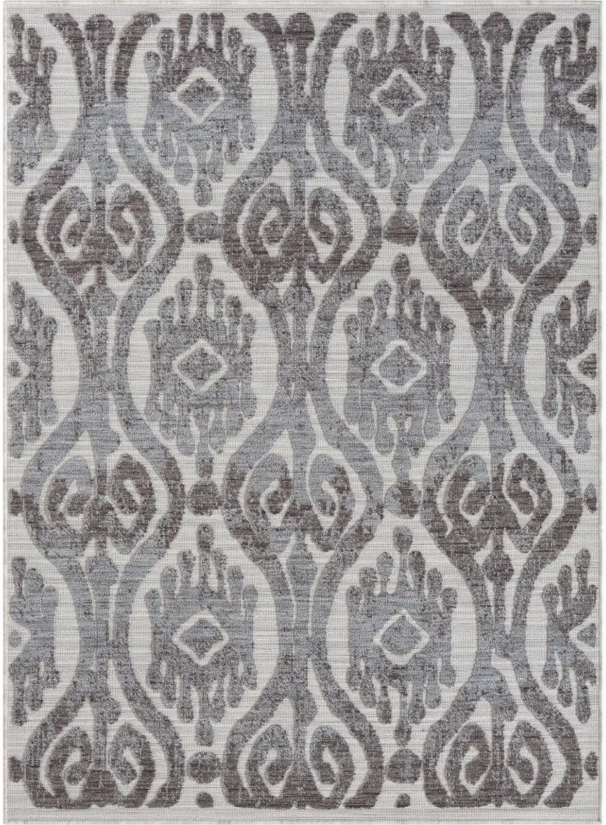 Blue And Gray Damask Indoor Outdoor Area Rug Photo 1