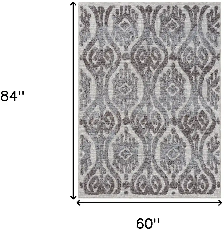 Blue And Gray Damask Indoor Outdoor Area Rug Photo 8