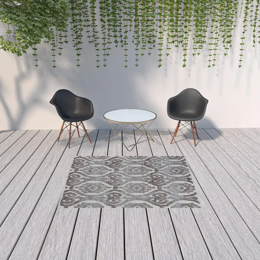 Blue And Gray Damask Indoor Outdoor Area Rug Photo 2