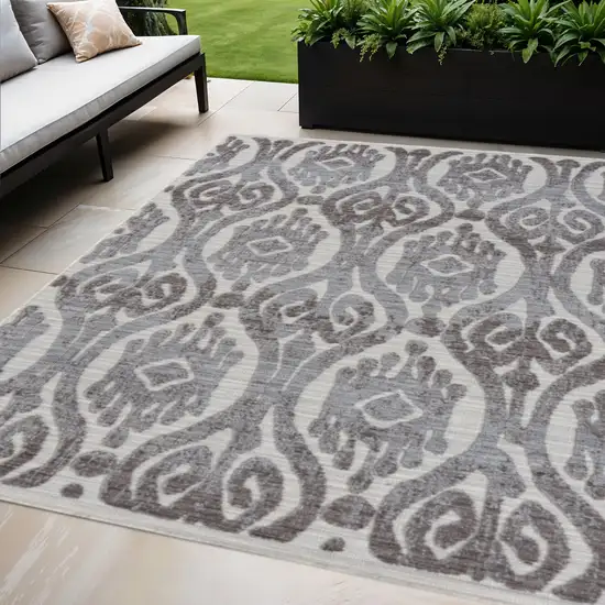 Blue And Gray Damask Indoor Outdoor Area Rug Photo 1