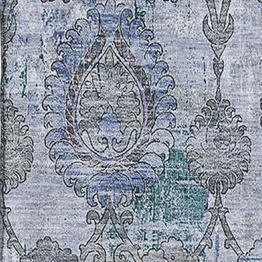 Blue And Gray Damask Washable Area Rug With UV Protection Photo 3