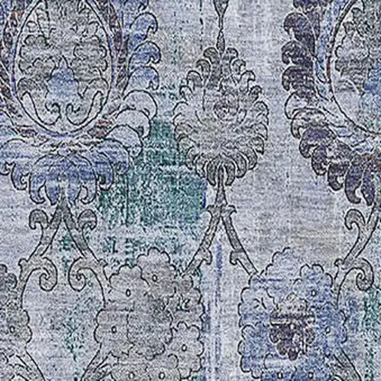 Blue And Gray Damask Washable Area Rug With UV Protection Photo 3