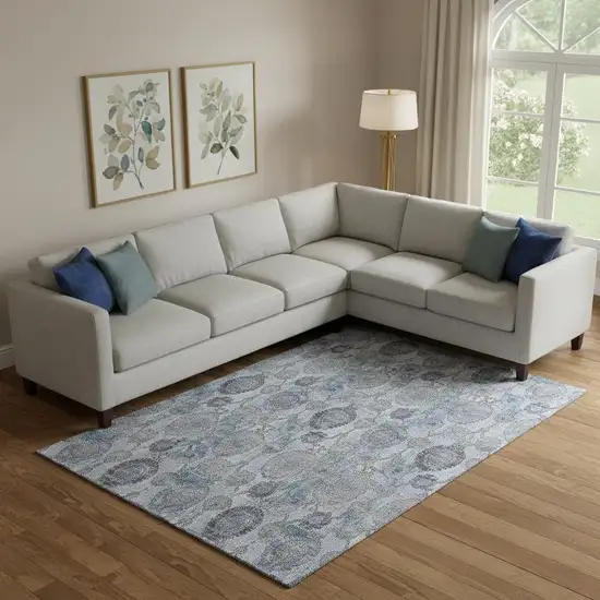 Blue And Gray Damask Washable Area Rug With UV Protection Photo 1