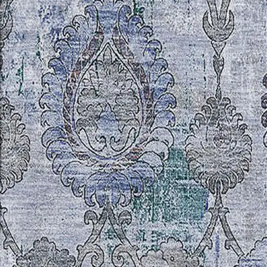 Blue And Gray Damask Washable Area Rug With UV Protection Photo 3